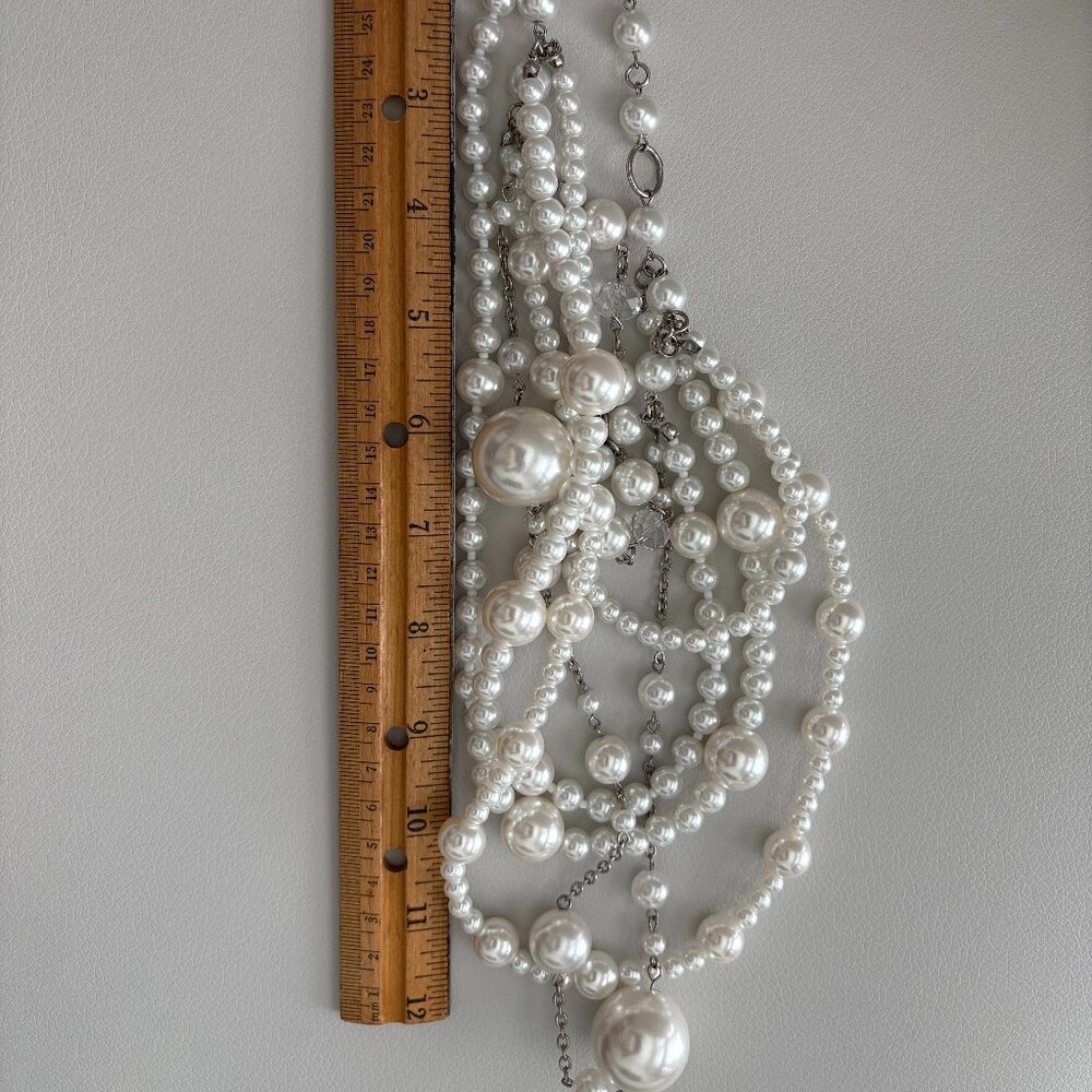 Multistrand White Acrylic and Glass Faux Pearl Necklace, Bracelet and Earrings - Picture 2 of 7